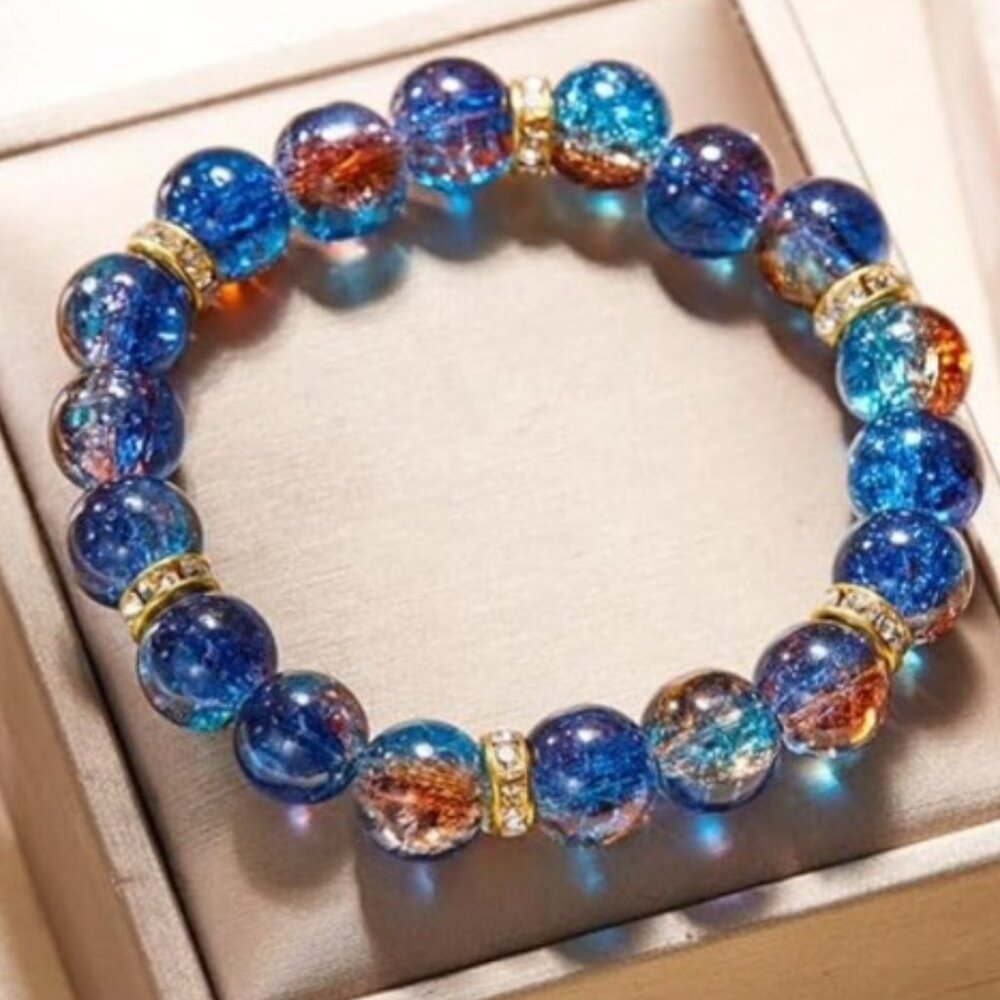 Sparkling Blue Multicolor Cracked Crystal Beaded Adjustable Womens Bracelet New